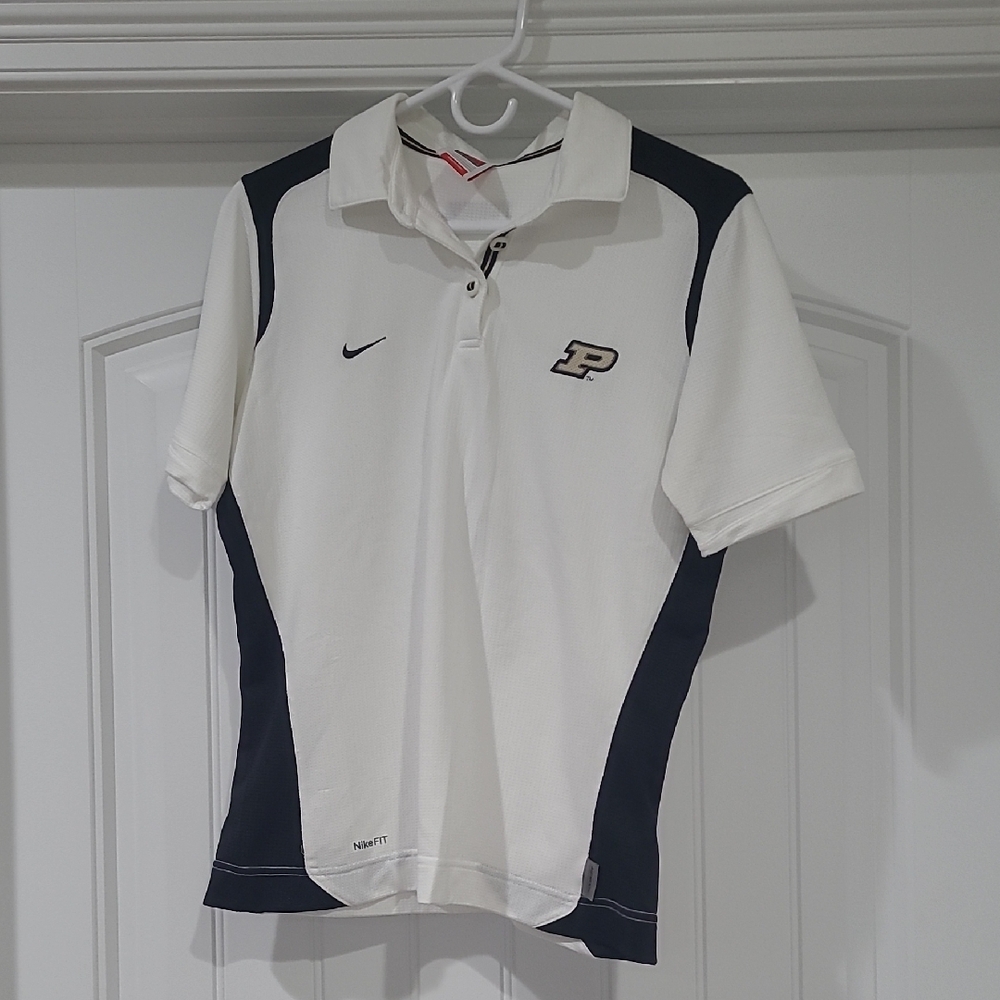 Nike White and Black PURDUE Polo Shirt